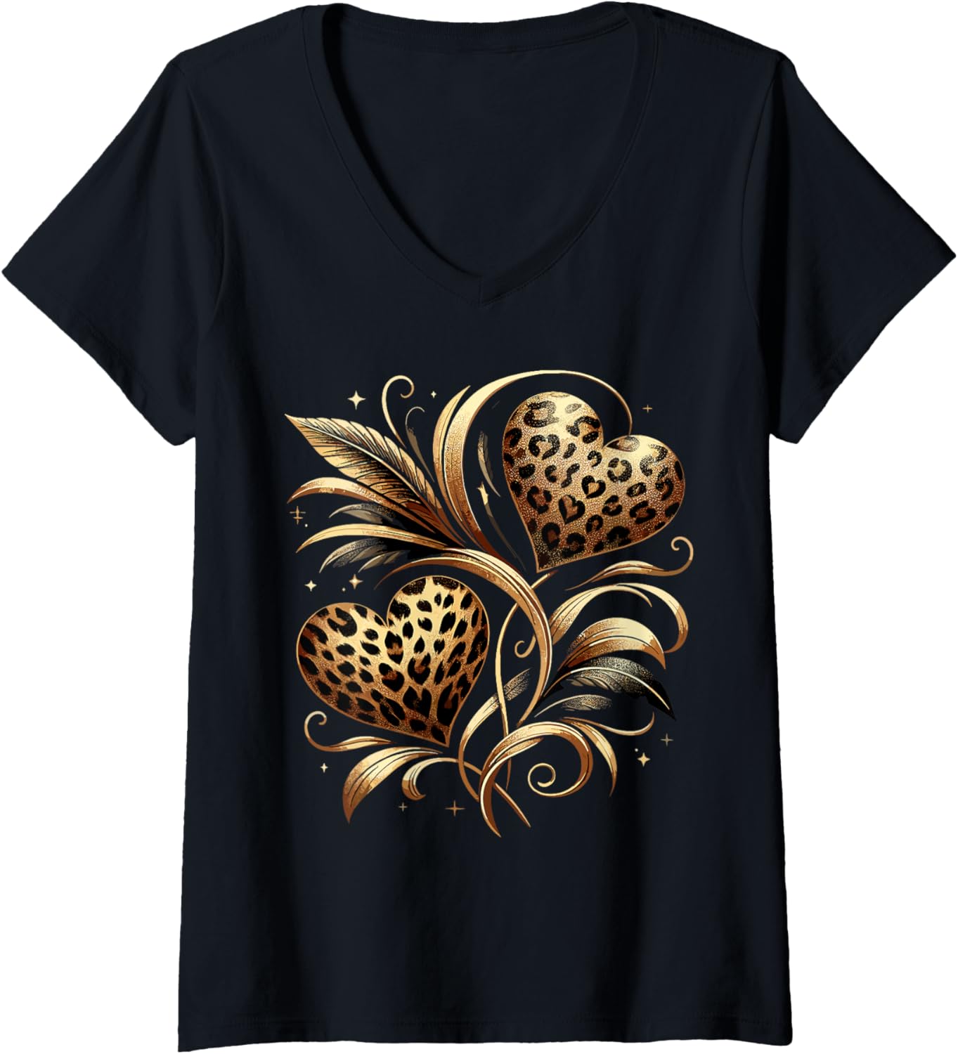 Womens Cheetah Print Heart V Neck Apparel Streetwear Style US Top Pick