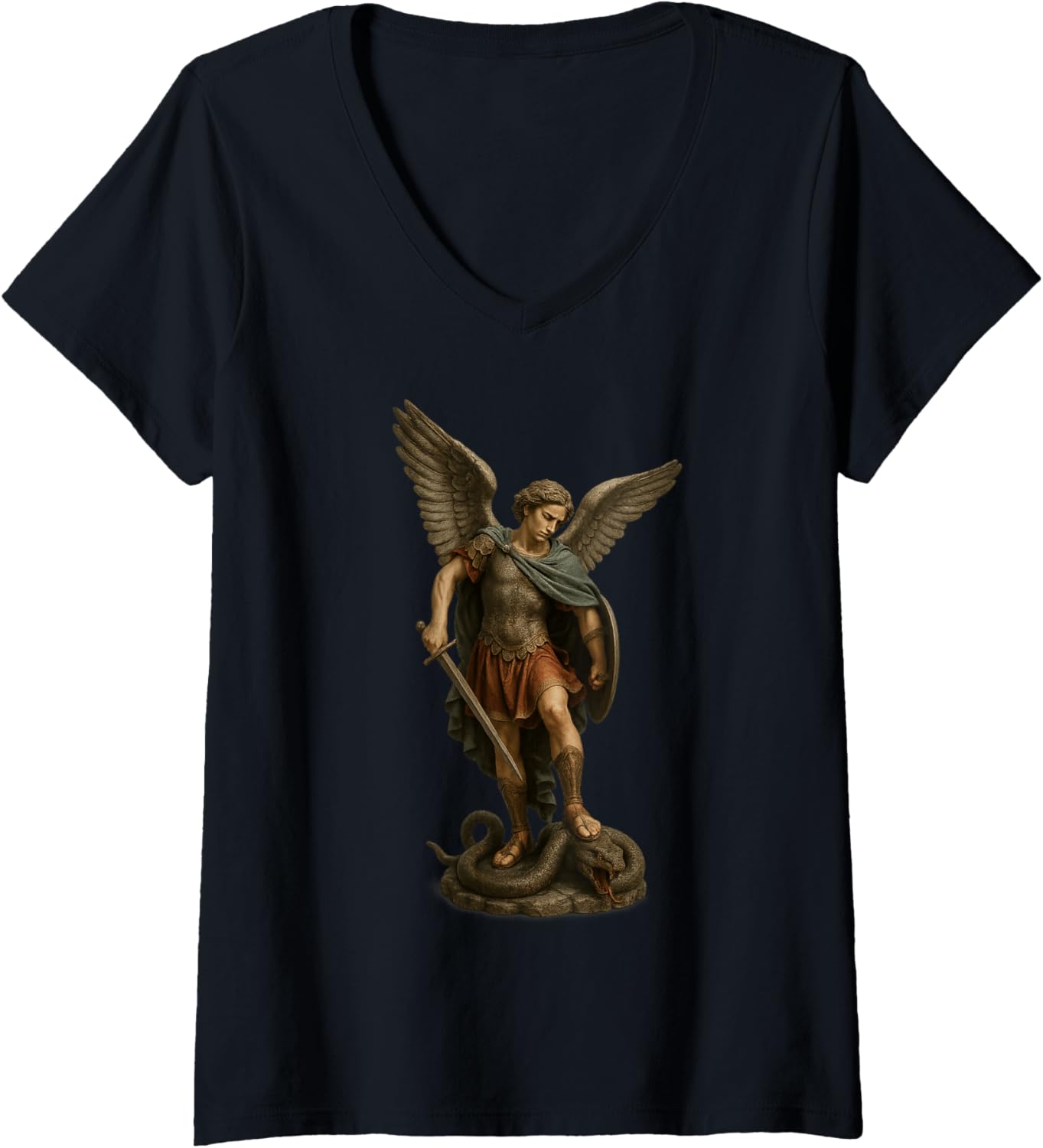 Womens Saint Michael The Archangel Defeating Satan - Catholic V-Neck Apparel | Everyday Casual Wear
