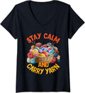 Womens Yarn Collection STAY CALM AND CARRY YARN Funny Collector V-Neck Yarn Supply | Viral US Pick | Best Seller Choice