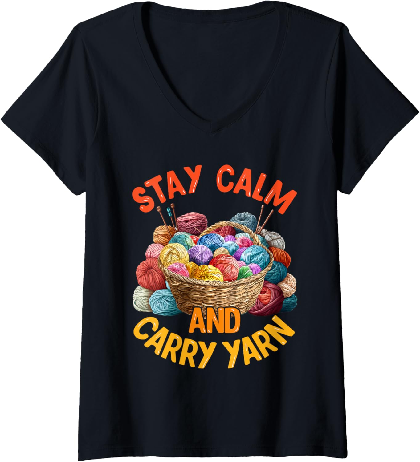 Womens Yarn Collection STAY CALM AND CARRY YARN Funny Collector V-Neck Yarn Supply | Viral US Pick | Best Seller Choice
