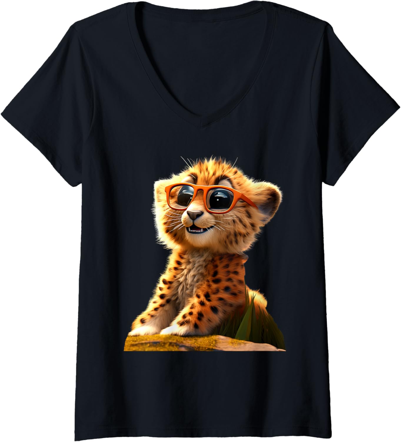 Womens Cheetah with Sunglasses I Love Cheetahs Cute Cheetah Cats V Neck Apparel Viral TikTok Find Hot Right Now