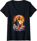 Womens Three Horror Cheetahs Cosplay Witch Mummy Halloween Moon V Neck Apparel Premium Print Hot Right Now
