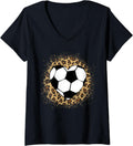 Womens Soccer Heart Ball Print Cheetah Soccer Lover Women Girls V Neck Apparel Streetwear Style Hot Right Now