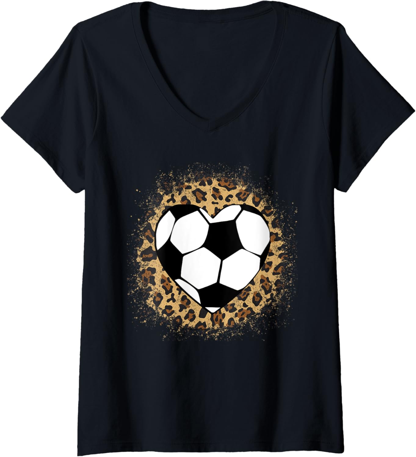 Womens Soccer Heart Ball Print Cheetah Soccer Lover Women Girls V Neck Apparel Streetwear Style Hot Right Now