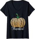 Womens Cool Thankful Funny Leopard Print Pumpkin Thanksgiving Gift V Neck Apparel Premium Print Best Seller Look