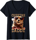 Womens Cheetah Daddy Papa Fathers Day Wild Cat Dad Cheetahs Father V Neck Apparel Comfort Fit Everyday Wear