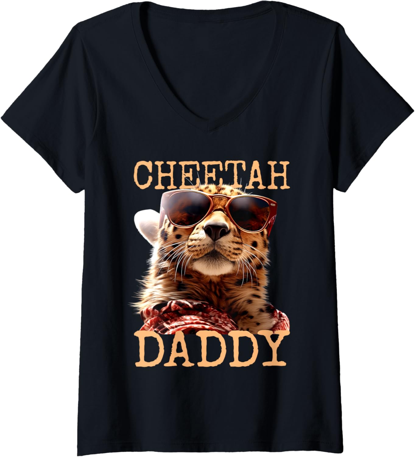 Womens Cheetah Daddy Papa Fathers Day Wild Cat Dad Cheetahs Father V Neck Apparel Comfort Fit Everyday Wear