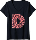 Womens Letter D Cheetah Leopard Print Pink Initial Zebra Matching V Neck Apparel Streetwear Style Best Seller Look