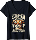 Womens Funny Leopard Cheetah With Sunglass V Neck Apparel Premium Print Everyday Wear
