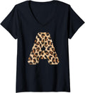 Womens Letter A Cheetah Leopard Initial Print Name Zebra Matching V Neck Apparel Viral TikTok Find Everyday Wear