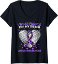 Womens I Wear Purple For My Sister Lupus Awareness Cheetah Print V Neck Apparel Viral TikTok Find Best Seller Look