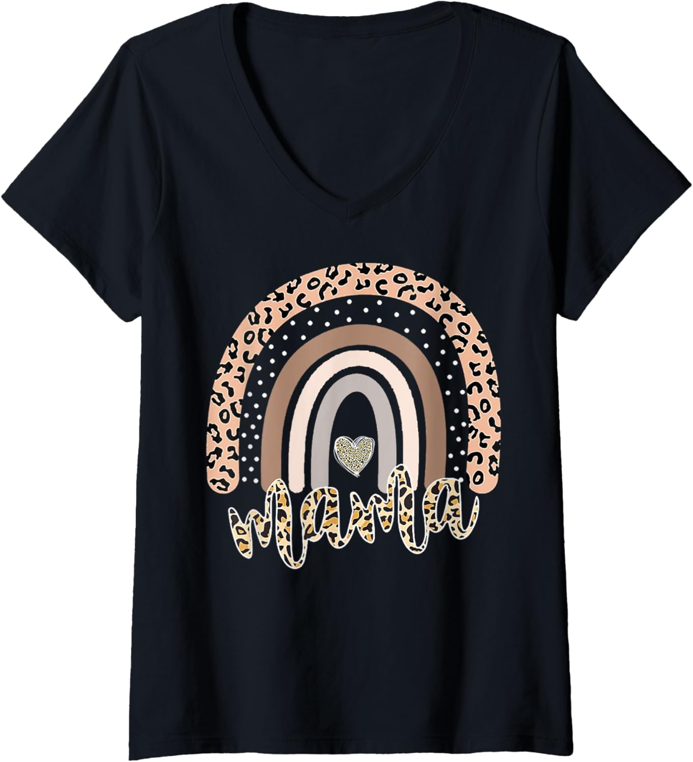Womens Mama Leopard Rainbow Cheetah Print Mommy Mother s Day tee V Neck T Shirt Premium Print Best Seller Look