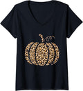 Womens Pumpkin Leopard Print Cheetah Fall Graphic Thanksgiving V Neck Apparel High Search Demand Everyday Wear