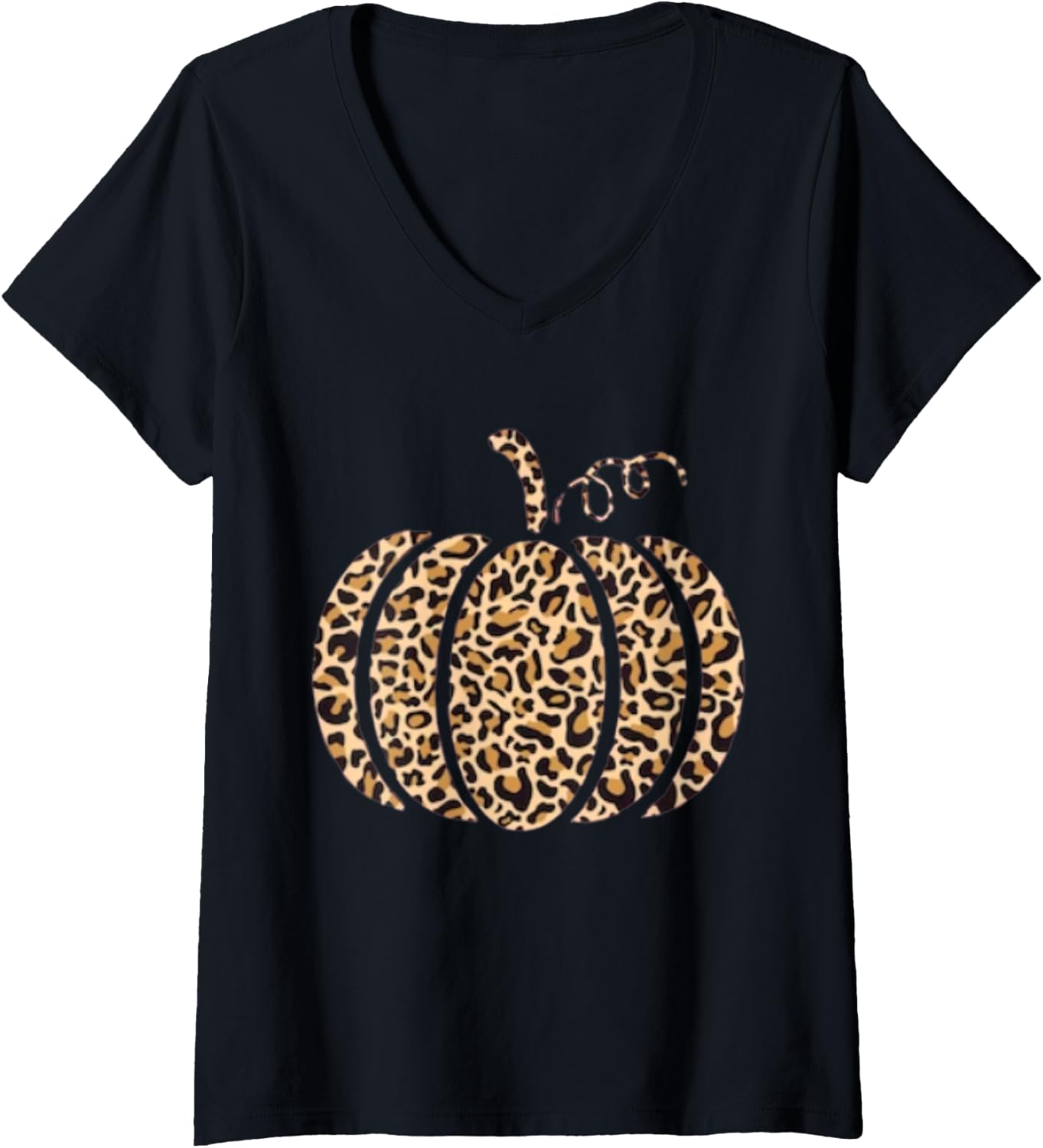 Womens Pumpkin Leopard Print Cheetah Fall Graphic Thanksgiving V Neck Apparel High Search Demand Everyday Wear