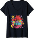 Womens Life Happens Yarn Helps Funny Yarn Lover Quote V-Neck Yarn Supply | Premium Quality | Perfect for Crafters