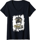 Womens Cheer Mom Shirt Messy Bun Sunglasses Gold Cheetah V Neck T Shirt Viral TikTok Find US Top Pick