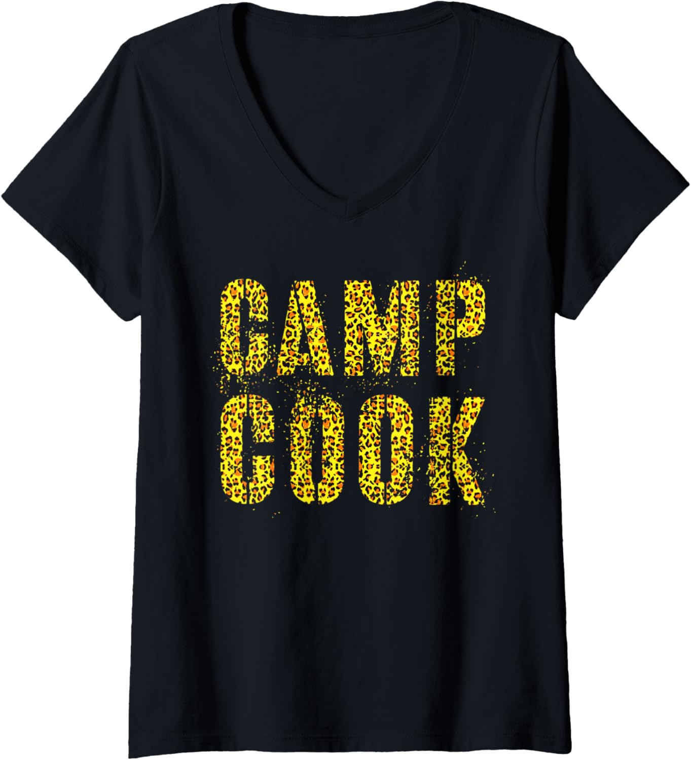 Womens CAMP COOK Leopard Print Summer Campfire Chef 2022 Girl Crew V Neck Apparel Trending US Everyday Wear