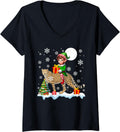 Womens Elf Riding Cheetah Christmas Tree Colorful Lights Lover Kids V Neck Apparel Viral TikTok Find Fan Favorite