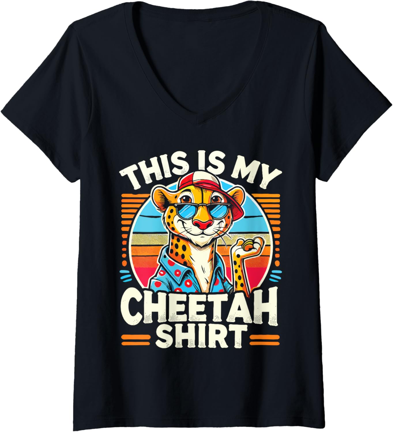 Womens Funny Wild Cat Cheetah Leopard Wildlife African Wild Animal V Neck Apparel Streetwear Style US Top Pick