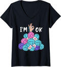 Womens I'm OK Knitting Lover Yarn Enthusiast Knit Crocheting Pun V-Neck Yarn Supply | High Search Volume | Customer F...