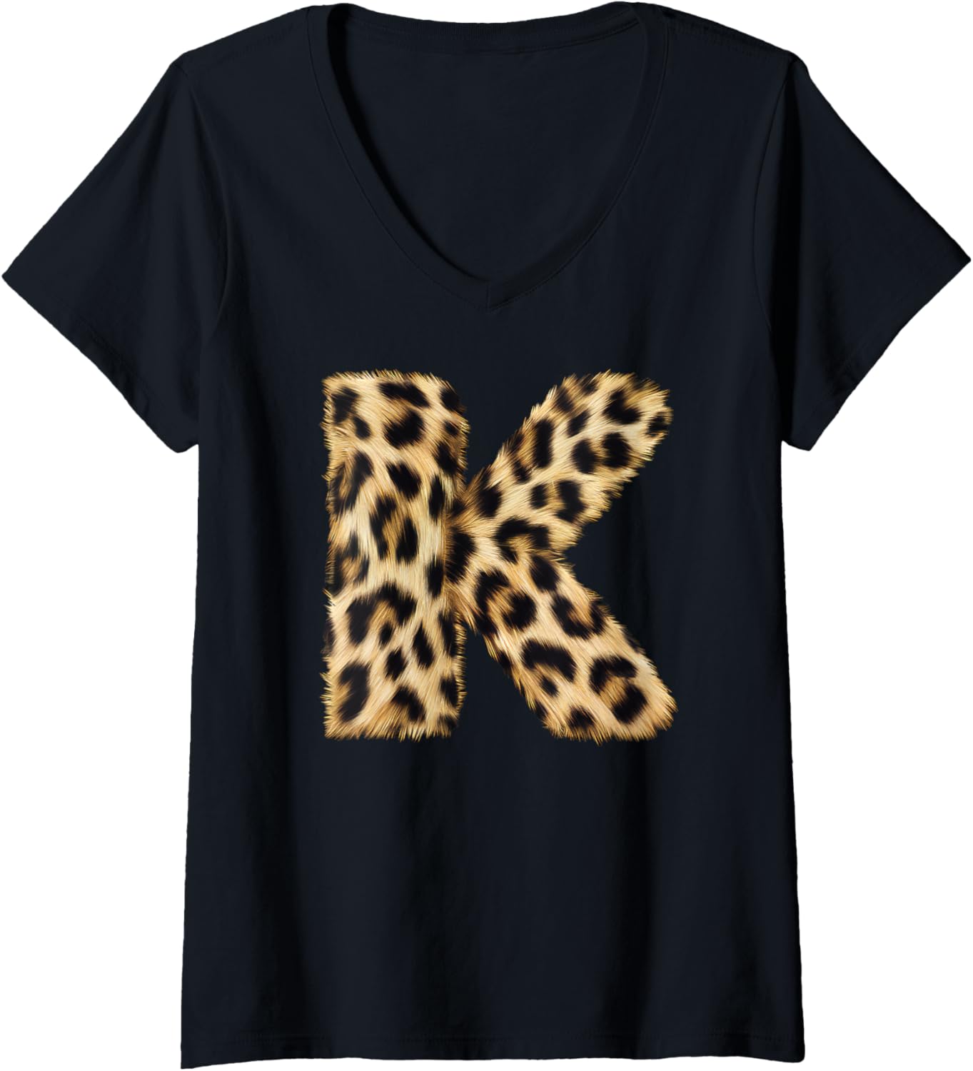 Womens Letter K Cheetah Leopard Initial Print Name Zebra Matching V Neck Apparel Comfort Fit Hot Right Now