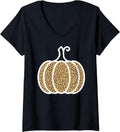 Womens Pumpkin Leopard Cheetah Print Halloween Fall Autumn V Neck Apparel Trending US US Top Pick