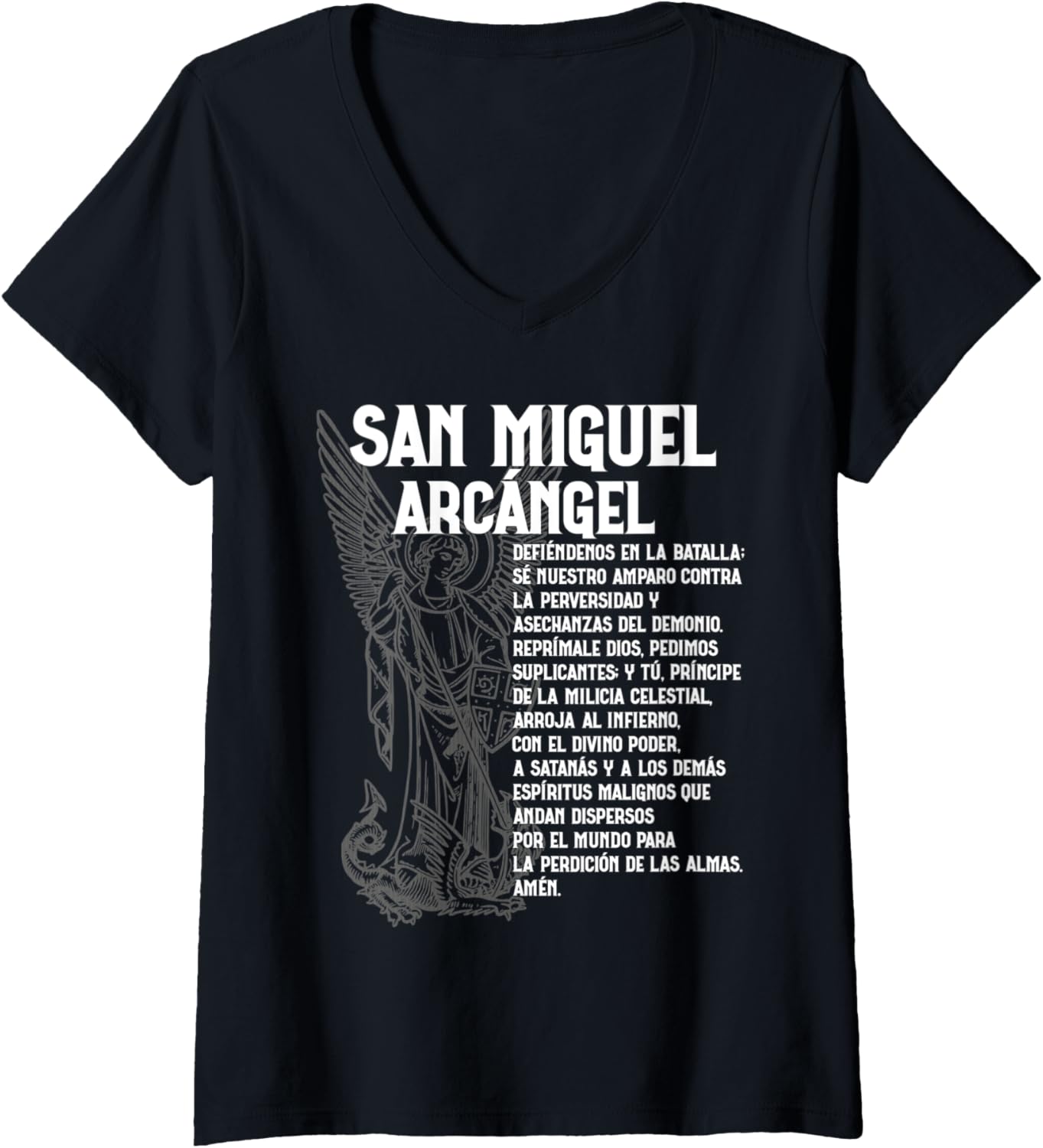Womens Miguel Arcangel Oracion San St Saint Michael Spanish Espanol V-Neck Apparel | Viral Streetwear Style
