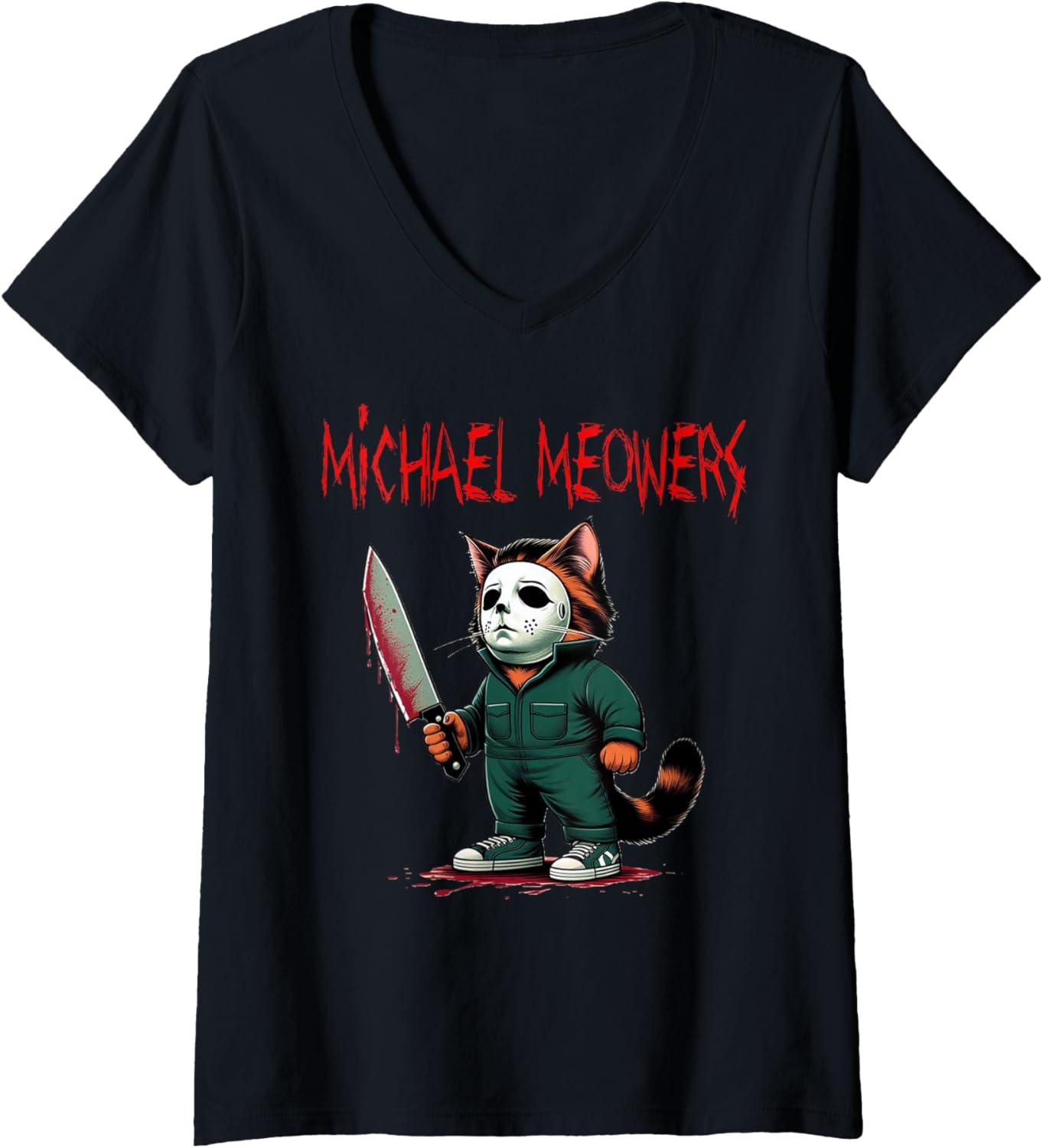 Womens Michael Meowers Halloween Costume Funny Scary Cat V-Neck Apparel | Perfect Gift Idea