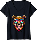 Womens Head Cheetah Retro Vintage Face Birthday Halloween Vacation V Neck Apparel Streetwear Style US Top Pick