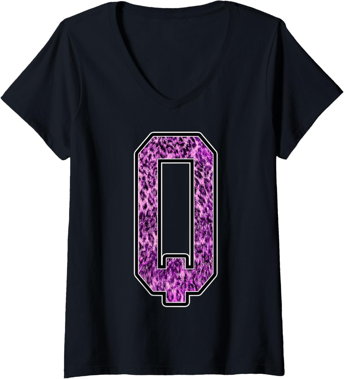 Womens Leopard Cheetah Print Capital Letter Q Monogram Initial Pink V Neck Apparel Streetwear Style Best Seller Look