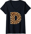 Womens Letter D Cheetah Leopard Initial Print Name Zebra Matching V Neck Apparel Trending US Fan Favorite