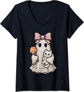Womens Ghost Coquette Knitting Crafting Yarn Crocheting Halloween V-Neck Yarn Supply | Viral US Pick | Perfect for Cr...
