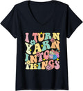 Womens Turn Yarn Into Things Groovy Crocheting Knitting Yarn Lover V-Neck Yarn Supply | Top Rated | Best Seller Choice