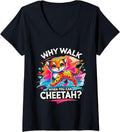 Womens African Wild Wildlife Leopard Why Walk When You Can Cheetah V Neck Apparel High Search Demand Everyday Wear