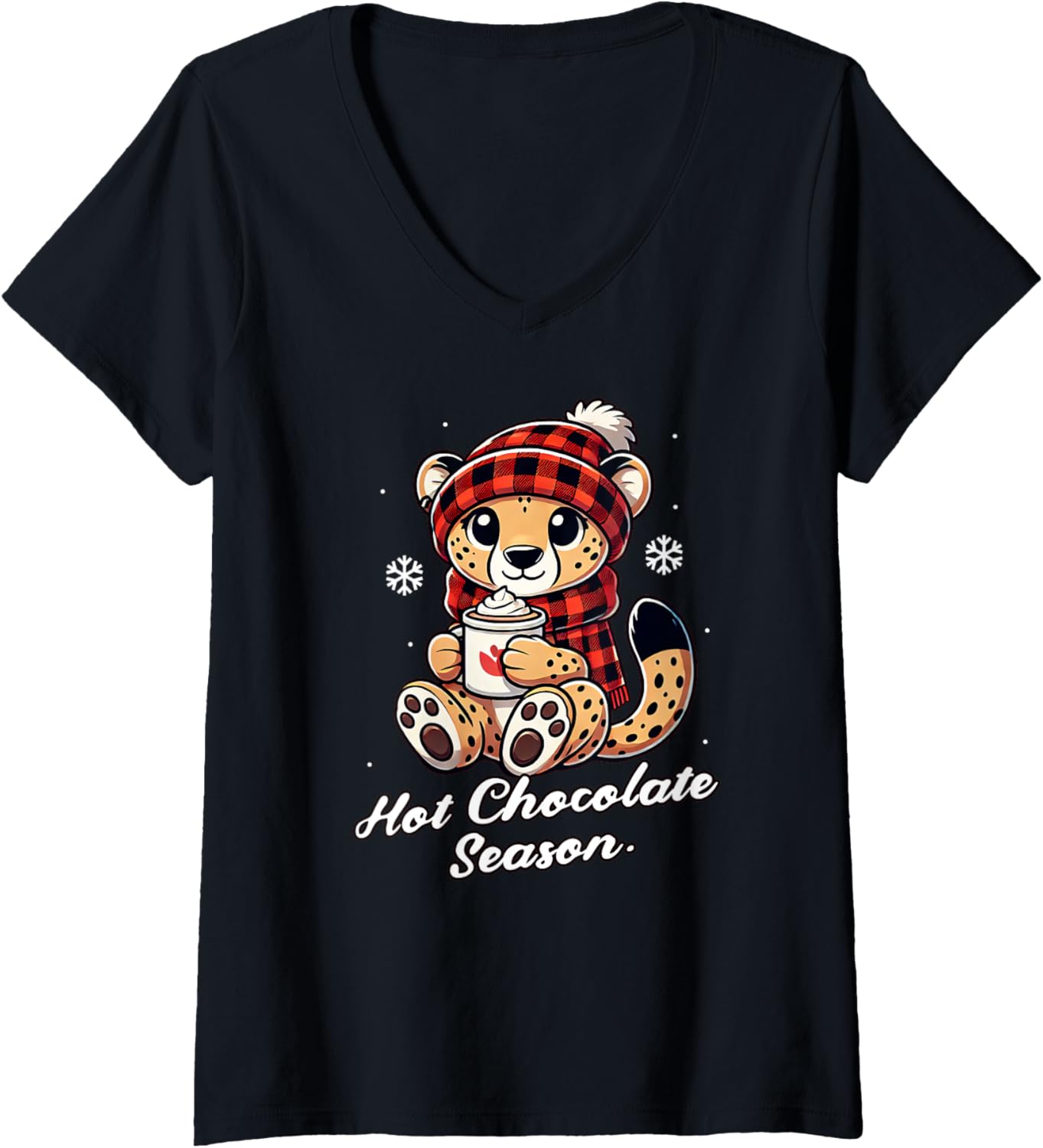 Womens Cheetah Funny Hot Choco Scarf Merry Christmas Mom Dad Kids V Neck Apparel High Search Demand Fan Favorite