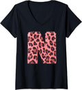 Womens Letter N Cheetah Leopard Print Pink Initial Zebra Matching V Neck Apparel Premium Print Everyday Wear