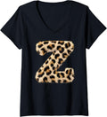 Womens Letter Z Cheetah Leopard Initial Print Name Zebra Matching V Neck Apparel Viral TikTok Find US Top Pick