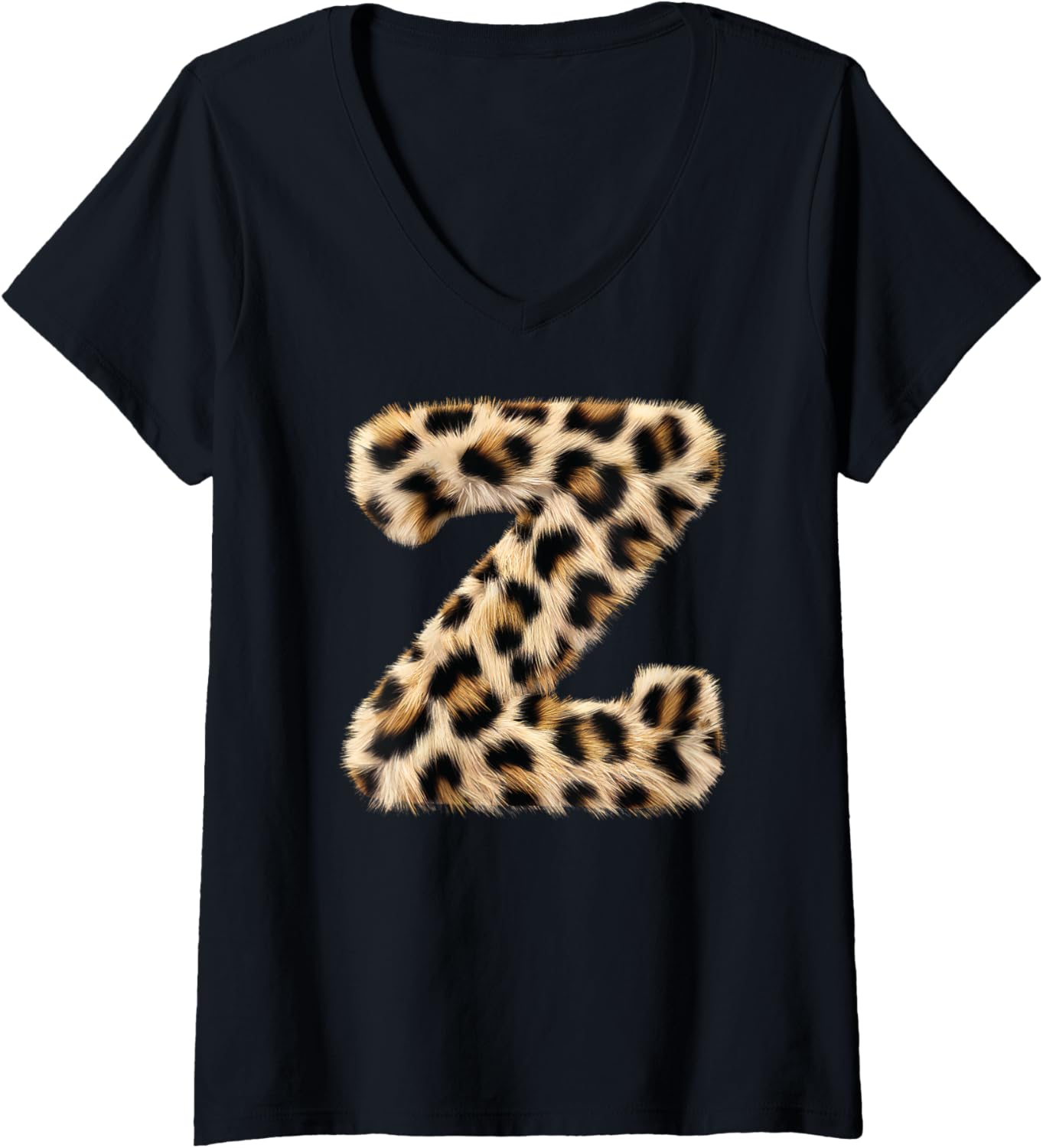 Womens Letter Z Cheetah Leopard Initial Print Name Zebra Matching V Neck Apparel Viral TikTok Find US Top Pick