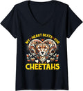 Womens My Heart Beats For Cheetahs V Neck Apparel Trending US Everyday Wear