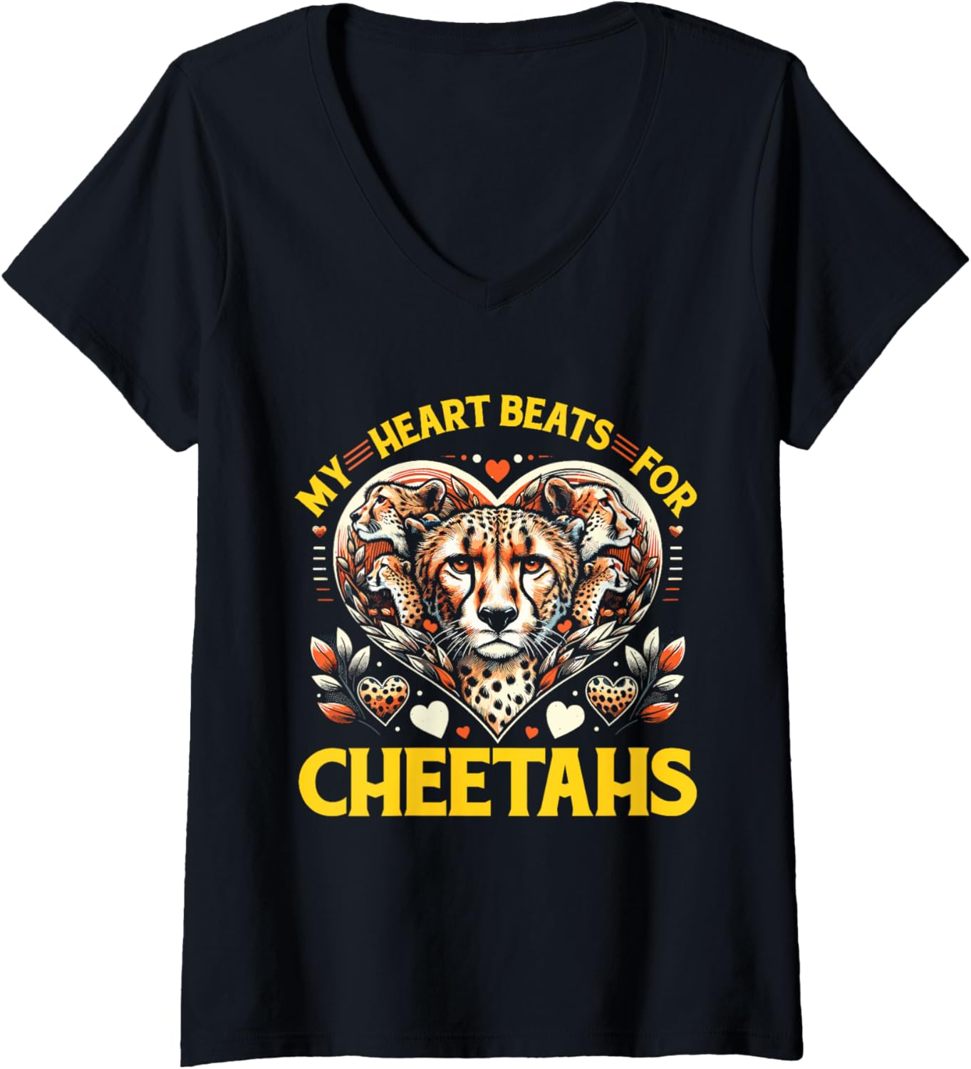 Womens My Heart Beats For Cheetahs V Neck Apparel Trending US Everyday Wear