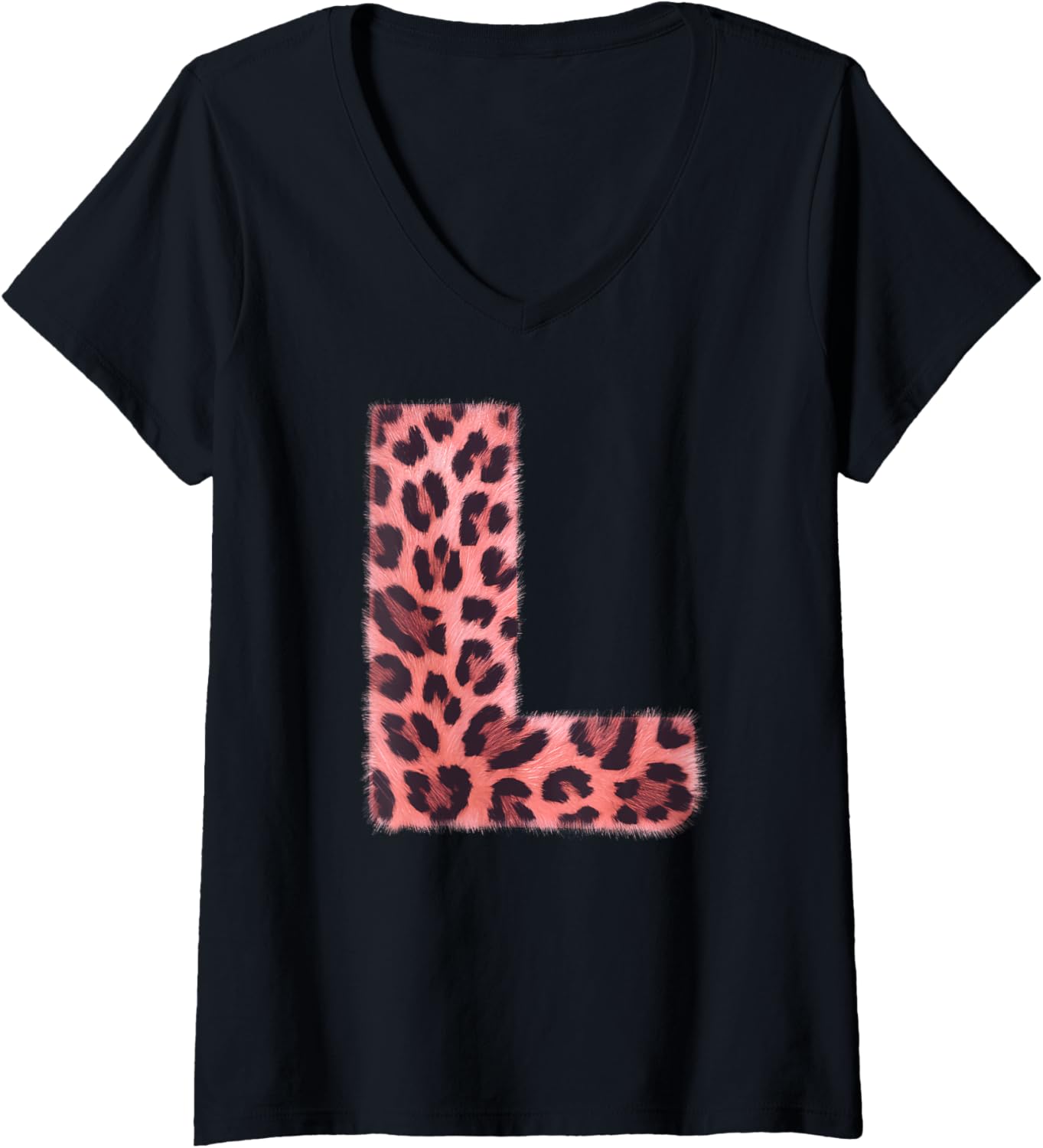 Womens Letter L Cheetah Leopard Print Pink Initial Zebra Matching V Neck Apparel Premium Print Fan Favorite