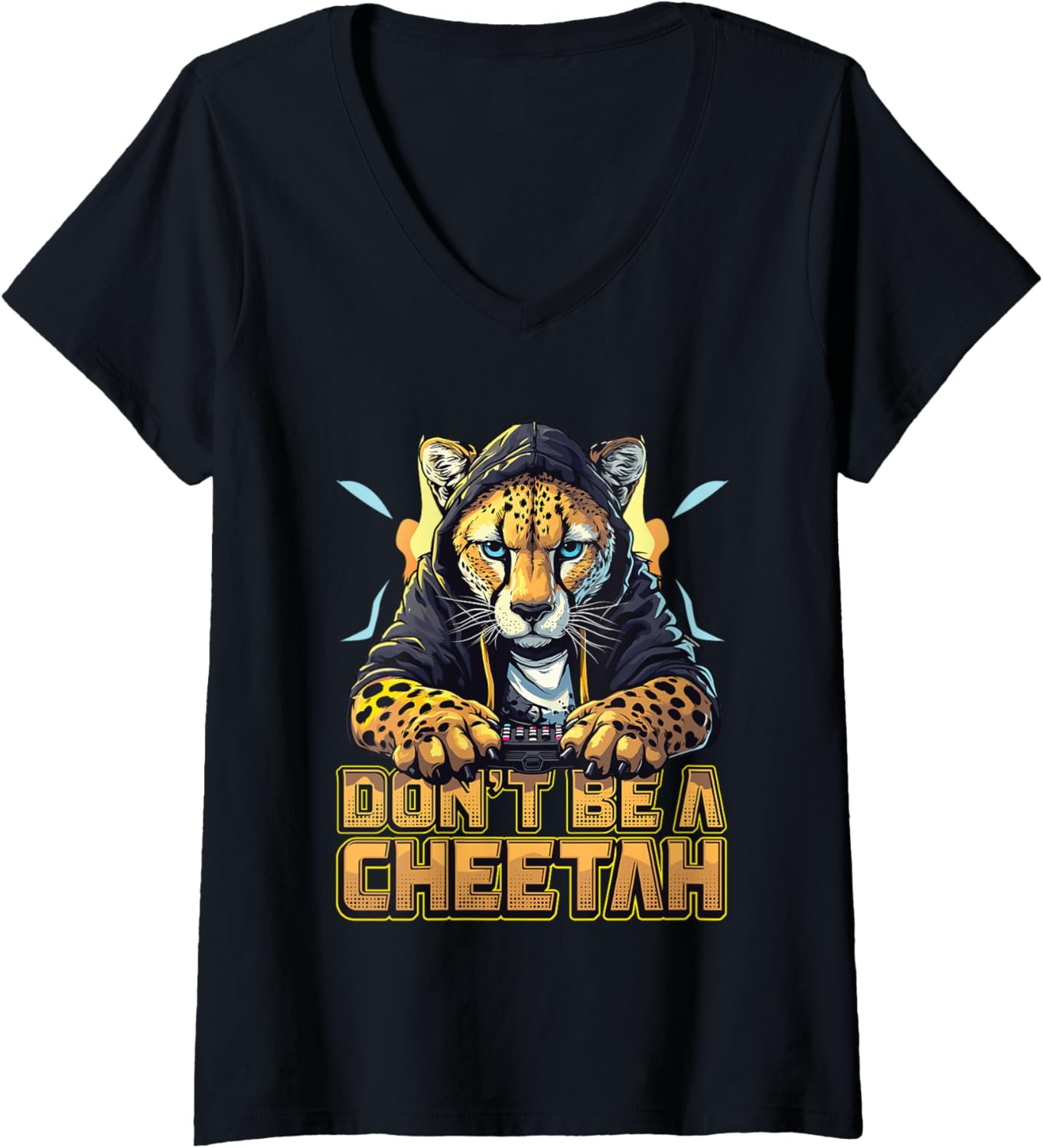 Womens Video Gaming Cheetah Esport Gaming Nerd Gamer V Neck Apparel Premium Print Hot Right Now