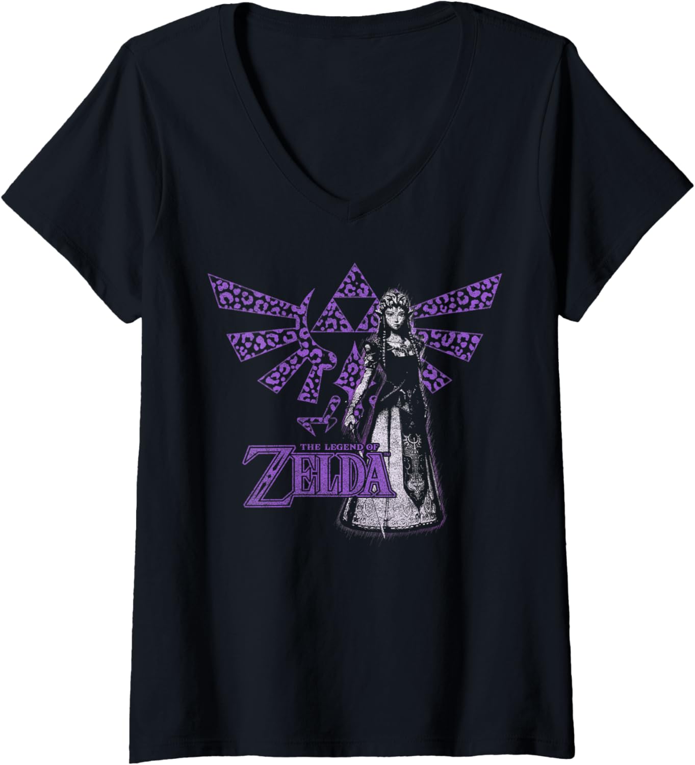 Womens The Legend of Zelda Purple Cheetah Print Hyrule Princess V Neck Apparel Viral TikTok Find Gift Ready