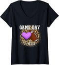 Womens American Football Lover Game Day Leopard Cheetah Football V Neck Apparel Streetwear Style Gift Ready