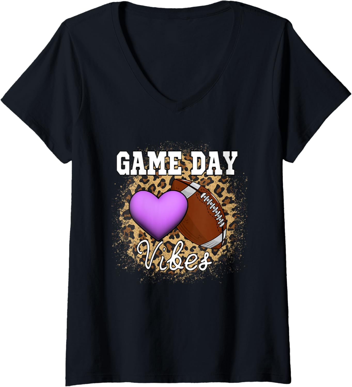 Womens American Football Lover Game Day Leopard Cheetah Football V Neck Apparel Streetwear Style Gift Ready