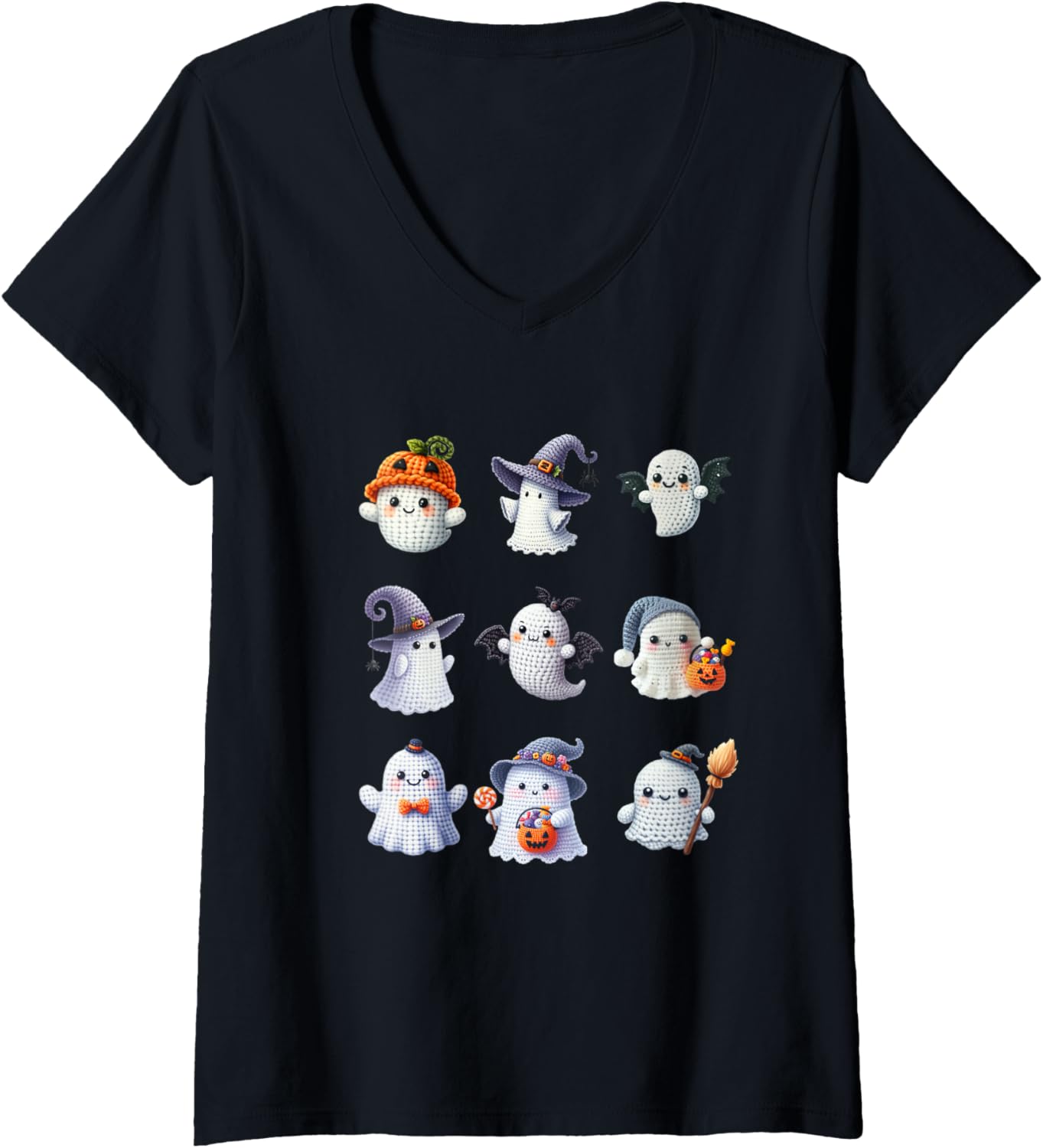 Womens Halloween Crochet Lovers Cute Yarn Ghosts Knitter V-Neck Yarn Supply | Trending 2025 | High CTR Title