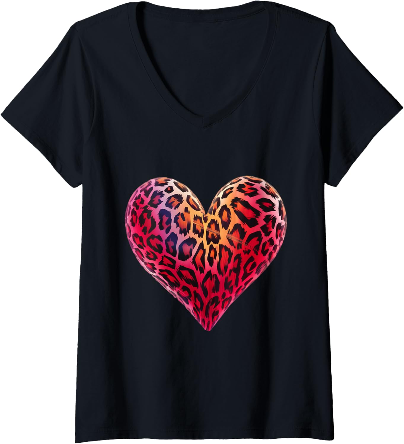 Womens Cool Cheetah Leopard Print Heart Graphic for Women Girl V Neck Apparel High Search Demand Best Seller Look