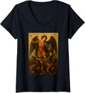 Womens Icon of Saint Michael The Archangel Defeating Satan V-Neck Apparel | Trending 2025