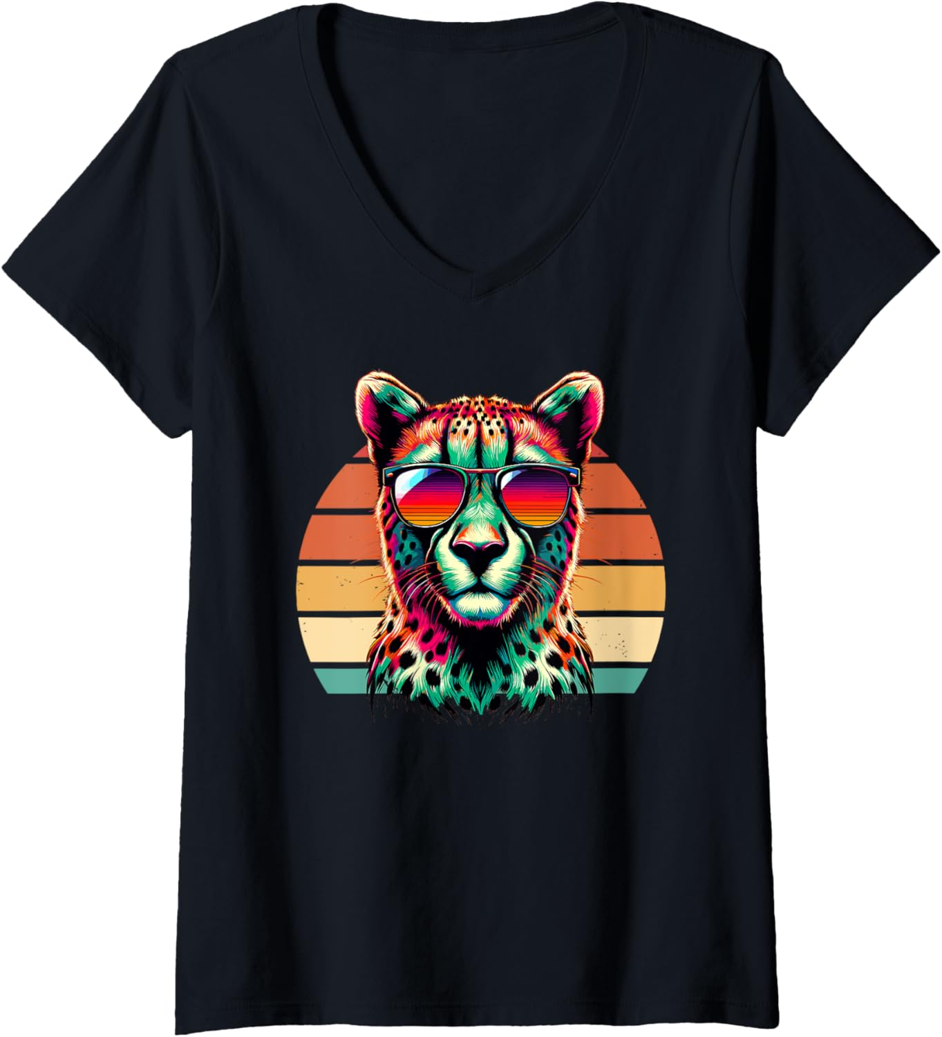 Womens Pop Art Sunglasses Cheetah Lover Wildlife Safari Cheetahs V Neck Apparel Comfort Fit Fan Favorite