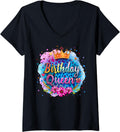 Womens Birthday Queen Crown Leopard Cheetah Animal Print Rainbow V Neck Apparel Viral TikTok Find Best Seller Look